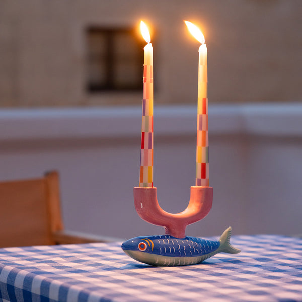Talking Tables Multi Coloured Check Taper Dinner Candles - 2 Pack