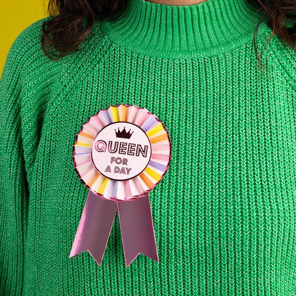 Talking Tables Multi Coloured "Queen For A Day" Birthday Rosette Badge