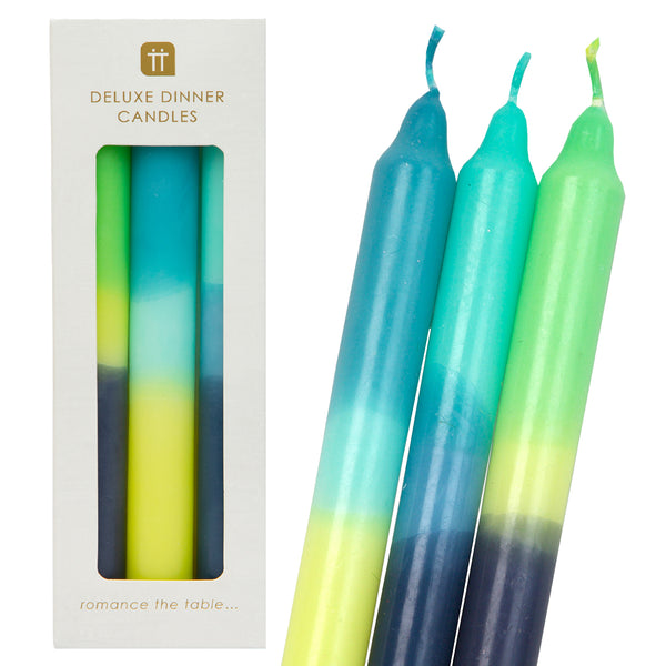 talking tables Ombre Blue Yellow and Green Dinner Candles - 3 Pack