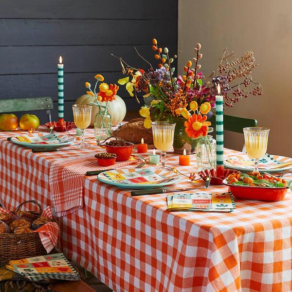 Talking Tables Orange & White Fabric Gingham Tablecloth