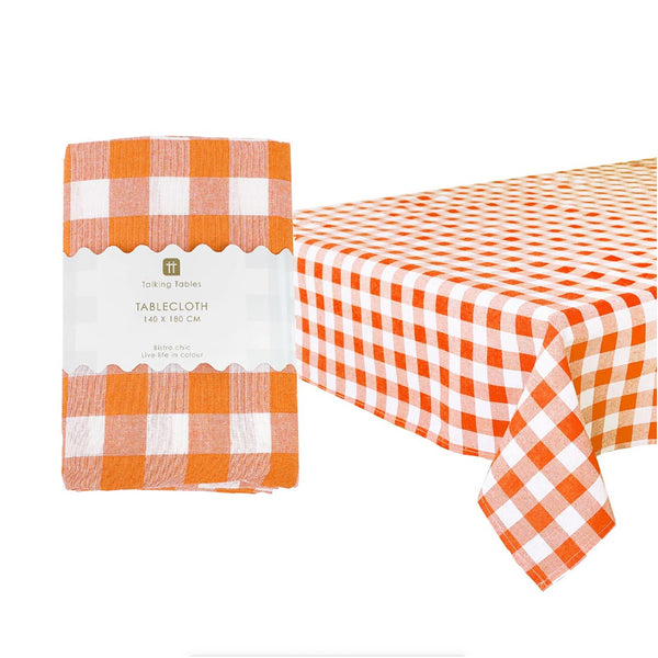 talking tables Orange & White Fabric Gingham Tablecloth