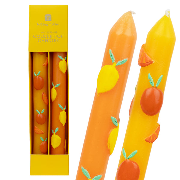 talking tables Orange & Yellow Citrus Fruit Dinner Candles - 2 Pack