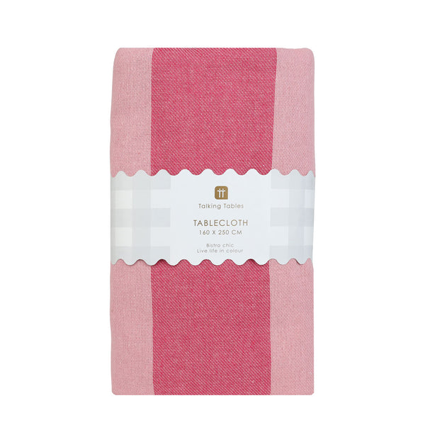 Talking Tables Pink Stripe Cotton XL Tablecloth - 160cm X 250cm