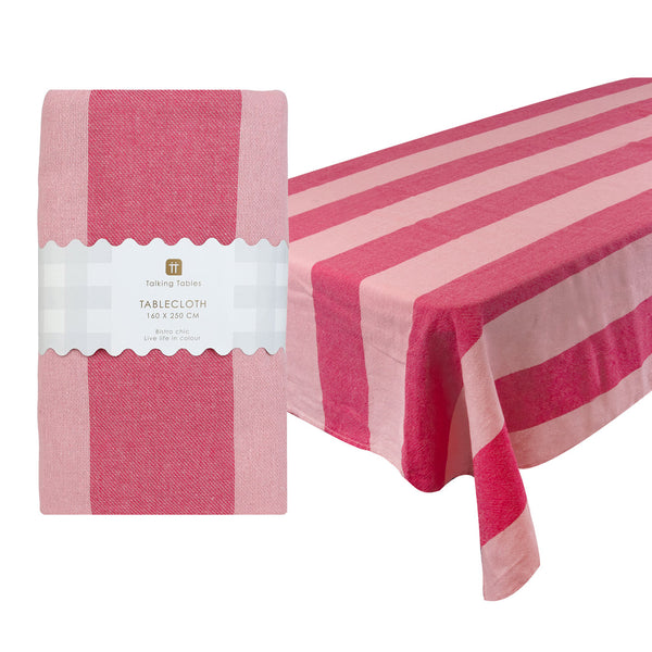 talking tables Pink Stripe Cotton XL Tablecloth - 160cm x 250cm