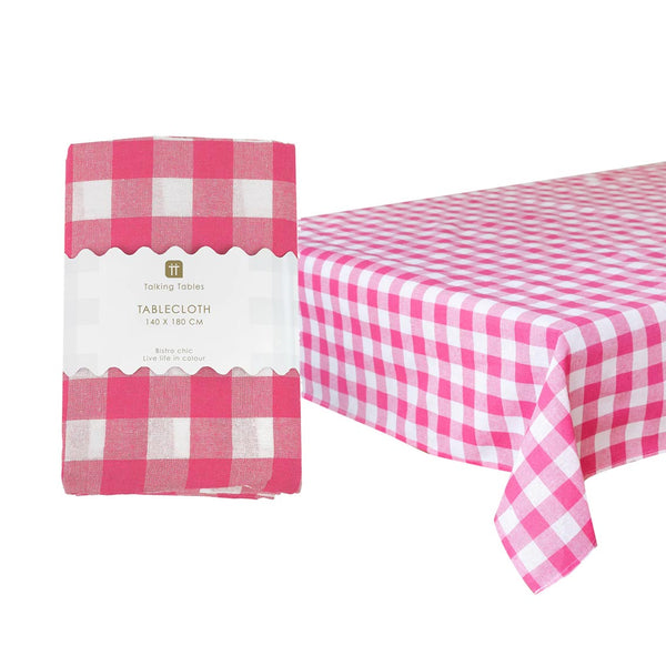 talking tables Raspberry Pink & White Gingham Fabric Tablecloth