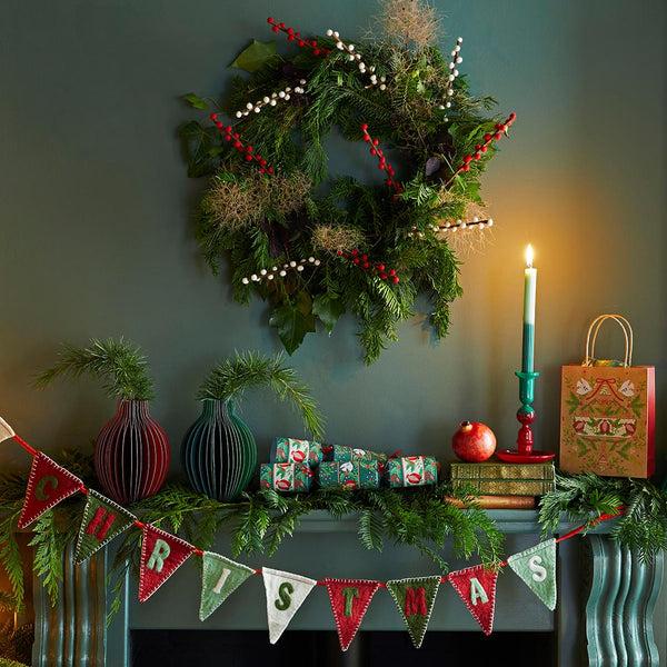 Talking Tables Red & Green Ombre Christmas Glass Candle Holder