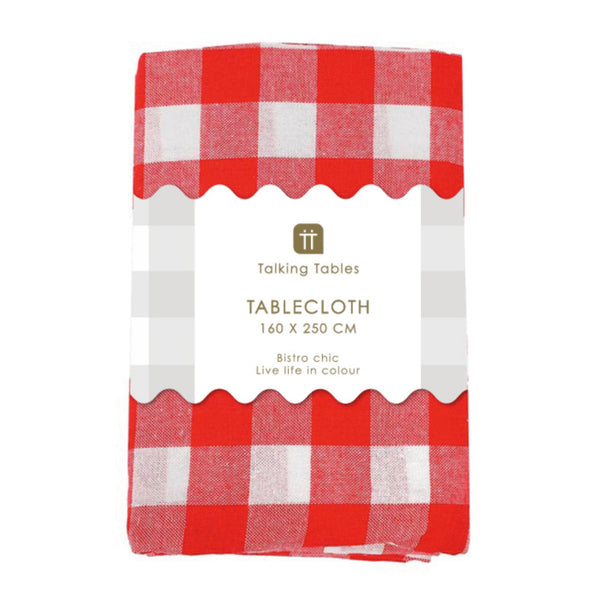 Talking Tables Red & White Cotton XL Gingham Tablecloth - 160cm X 250cm