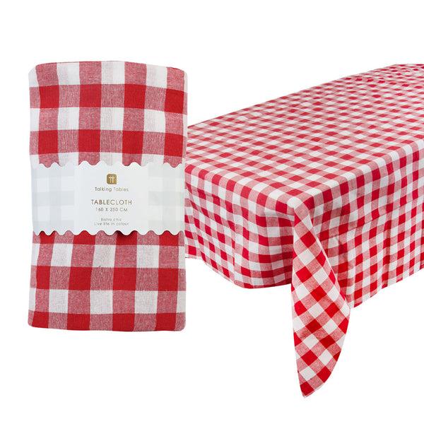 talking tables Red & White Cotton XL Gingham Tablecloth - 160cm x 250cm