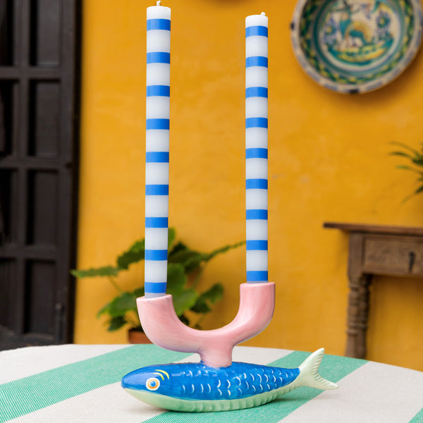 Talking Tables Blue & White Stripe Dinner Candle
