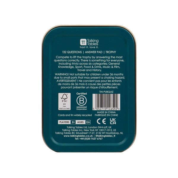 Talking Tables Mini Pub Quiz In A Tin