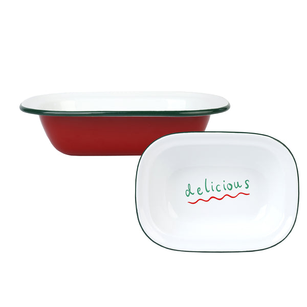 talking tables Red Enamel "Delicious" Dish - 20cm