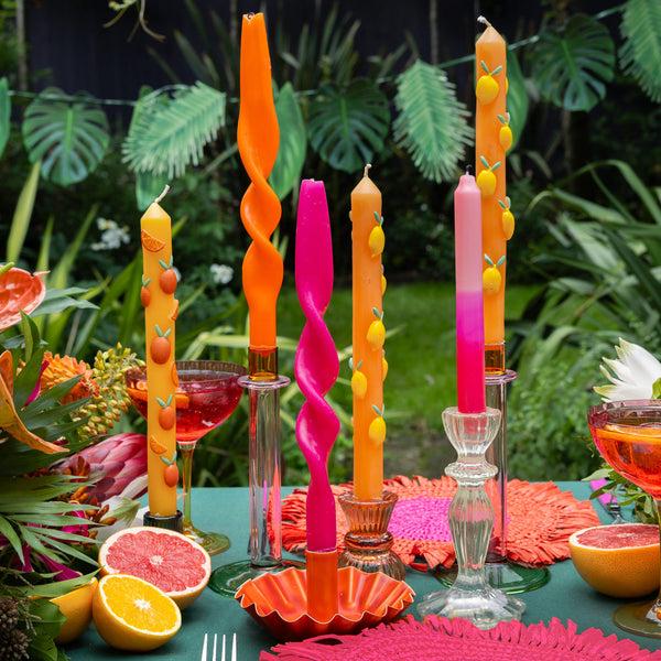 Talking Tables Tall Green Orange & Pink Glass Dinner Candle Holder