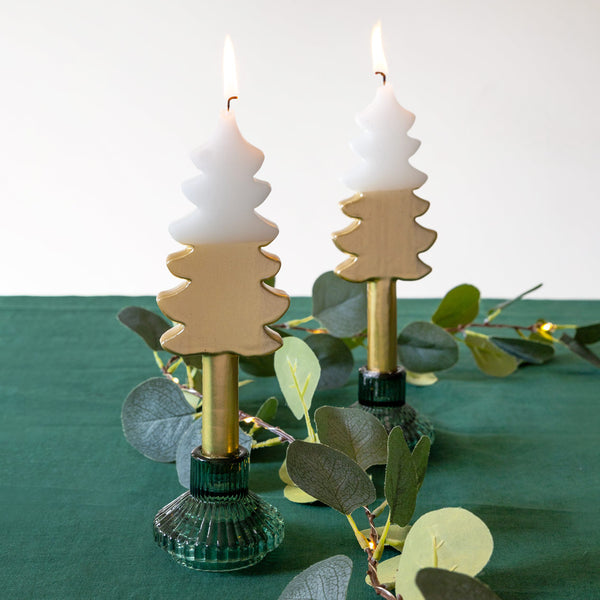 Talking Tables White & Gold Christmas Tree Shaped Candles - 2 Pack