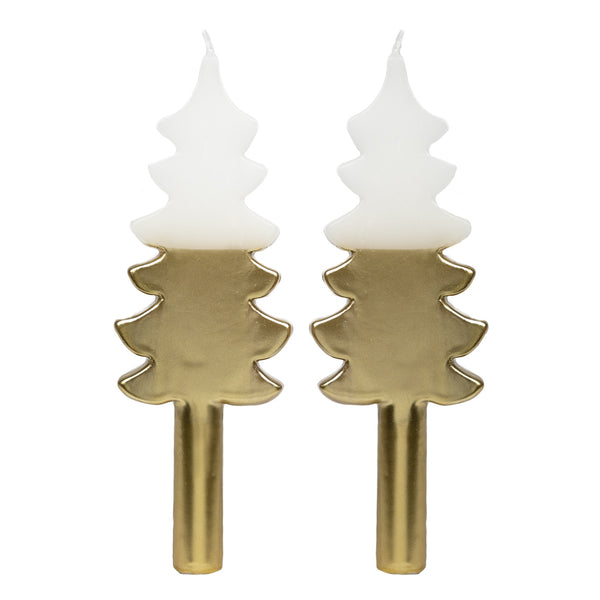 talking tables White & Gold Christmas Tree Shaped Candles - 2 Pack