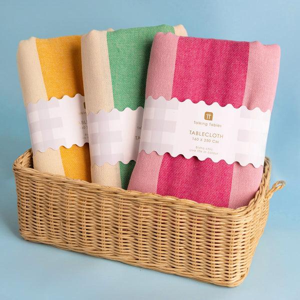 Talking Tables Yellow Stripe Cotton XL Tablecloth - 160cm X 250cm