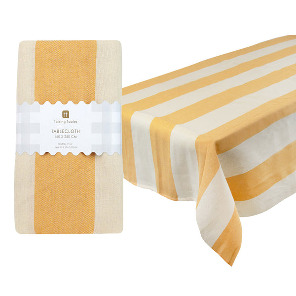 talking tables Yellow Stripe Cotton XL Tablecloth - 160cm x 250cm