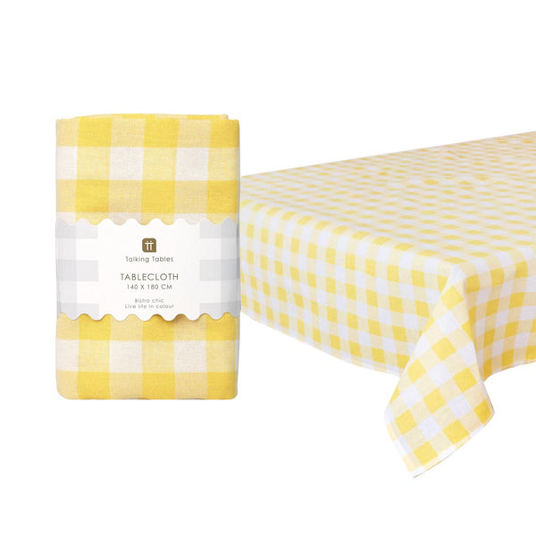 talking tables Yellow & White Gingham Fabric Tablecloth