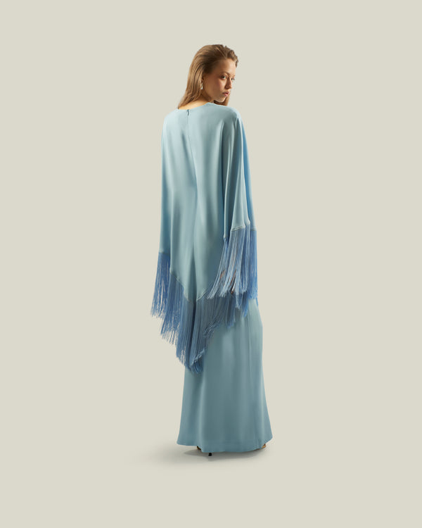 Taller Marmo Bohemian Hand Tie Fringes Kaftan In Baby Blue
