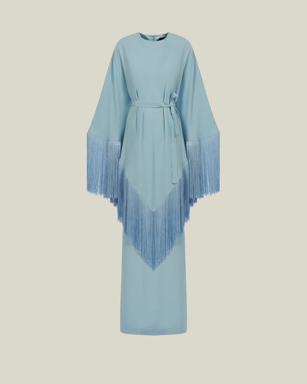 Taller Marmo Bohemian Hand Tie Fringes Kaftan In Baby Blue