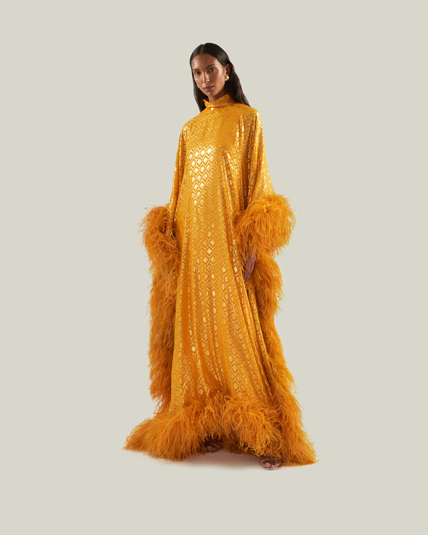 taller marmo Casta Diva Opulence Kaftan in Marigold
