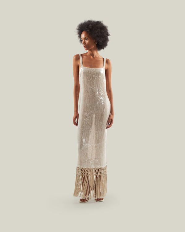 taller marmo Agrigento Disco Dress in Nude