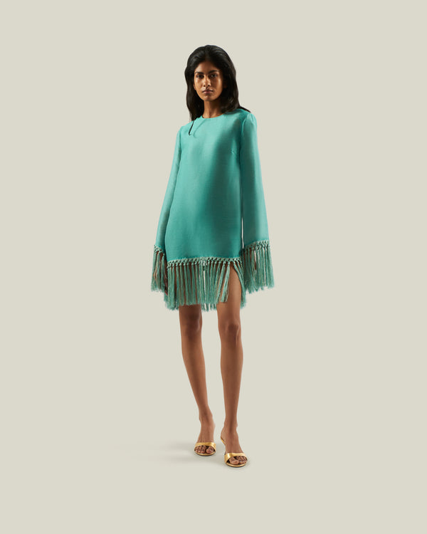 taller marmo Claudia Dress Linen in Acqua