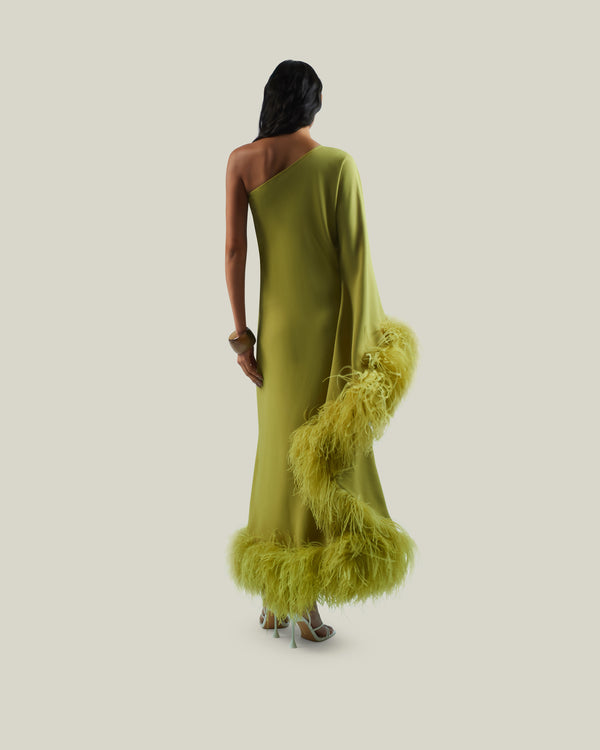 Taller Marmo Feathered Balear Dress In Citron