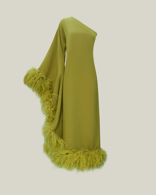Taller Marmo Feathered Balear Dress In Citron