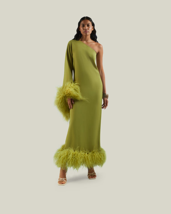 taller marmo Feathered Balear Dress in Citron