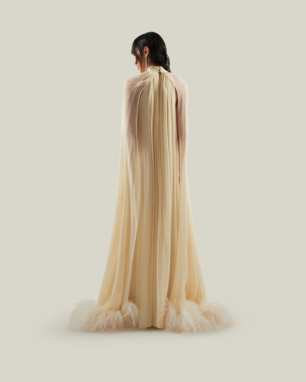 Taller Marmo Feathered Eterea Gown In Ivory