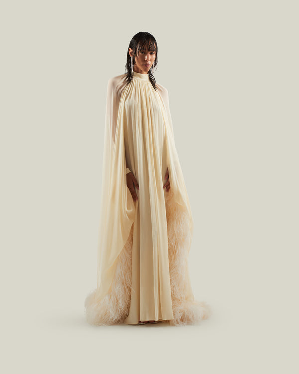Taller Marmo Feathered Eterea Gown In Ivory