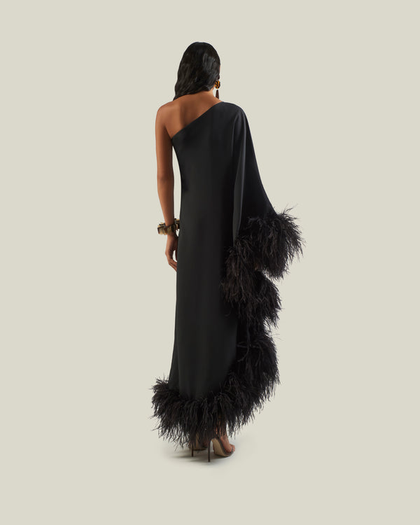 Taller Marmo Feathered Ubud Dress In Black
