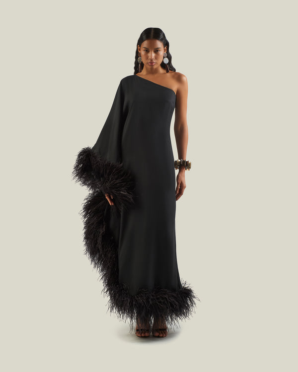 Taller Marmo Feathered Ubud Dress In Black