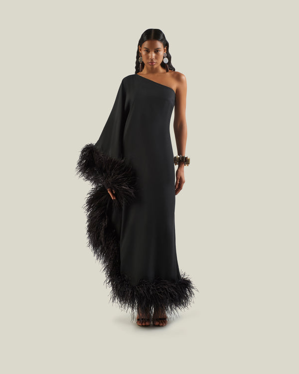taller marmo Feathered Ubud Dress in Black