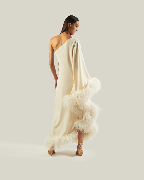 Taller Marmo Feathered Ubud Dress In Ivory