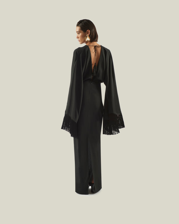 Taller Marmo Fringed Magnifique Dress In Black