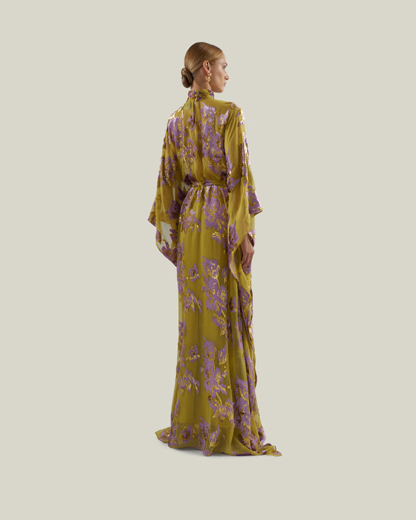 Taller Marmo Leonor Kaftan In Lavender & Gold Kiwi