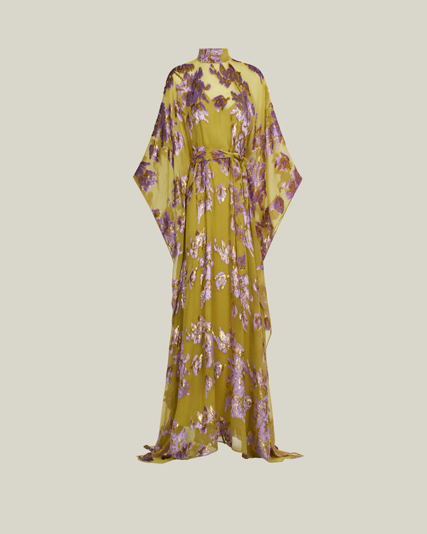 Taller Marmo Leonor Kaftan In Lavender & Gold Kiwi