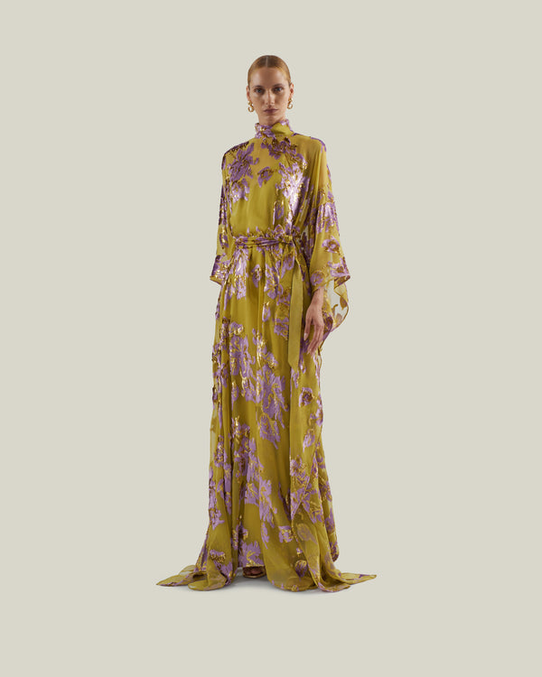 taller marmo Leonor Kaftan in Lavender & Gold Kiwi