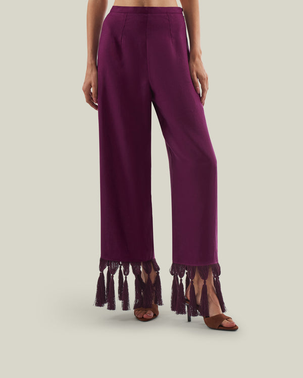Taller Marmo Marlino Fringed Pants In Plum