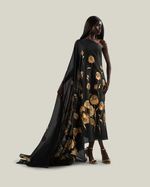 Taller Marmo Steinem Dress In Black-Gold