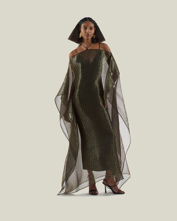 taller marmo Sza Sza Metallic Kaftan in Brass