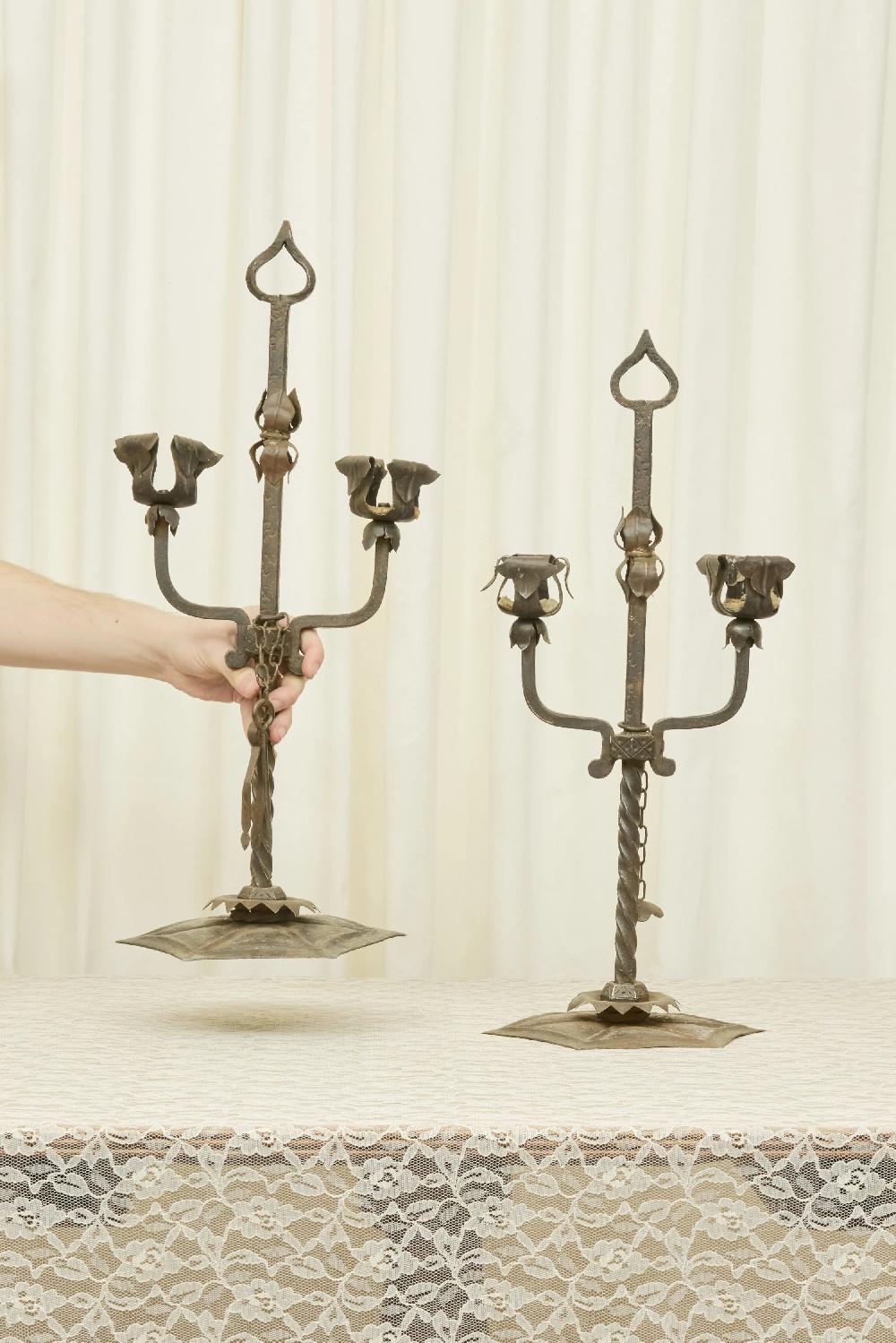 Tanner Fletcher Antique Forged Iron Candelabra Set/2