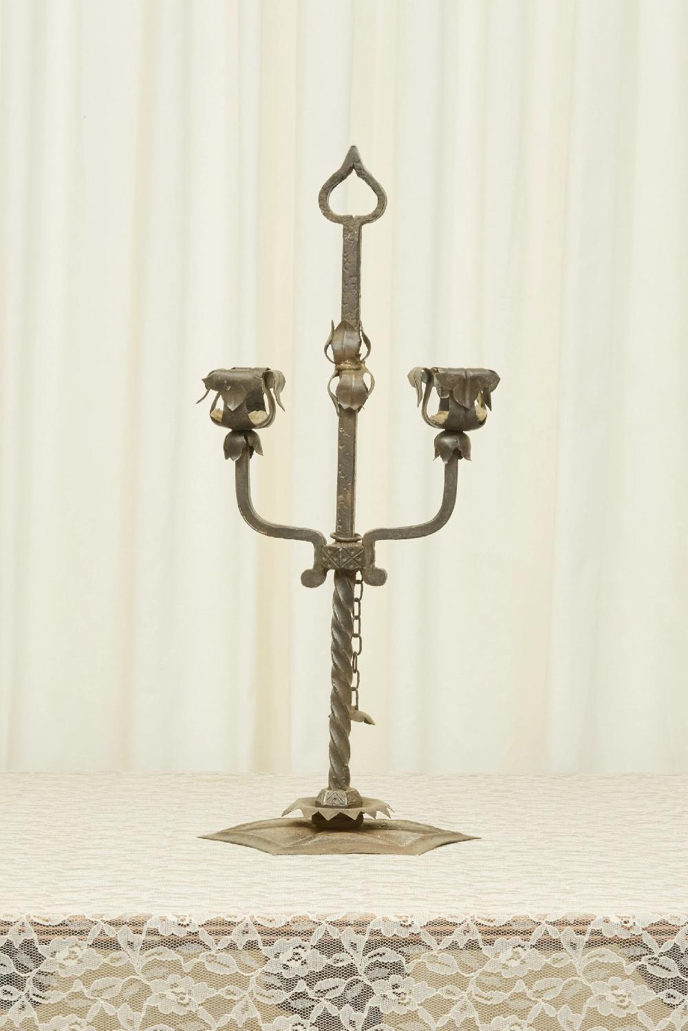 Tanner Fletcher Antique Forged Iron Candelabra Set/2