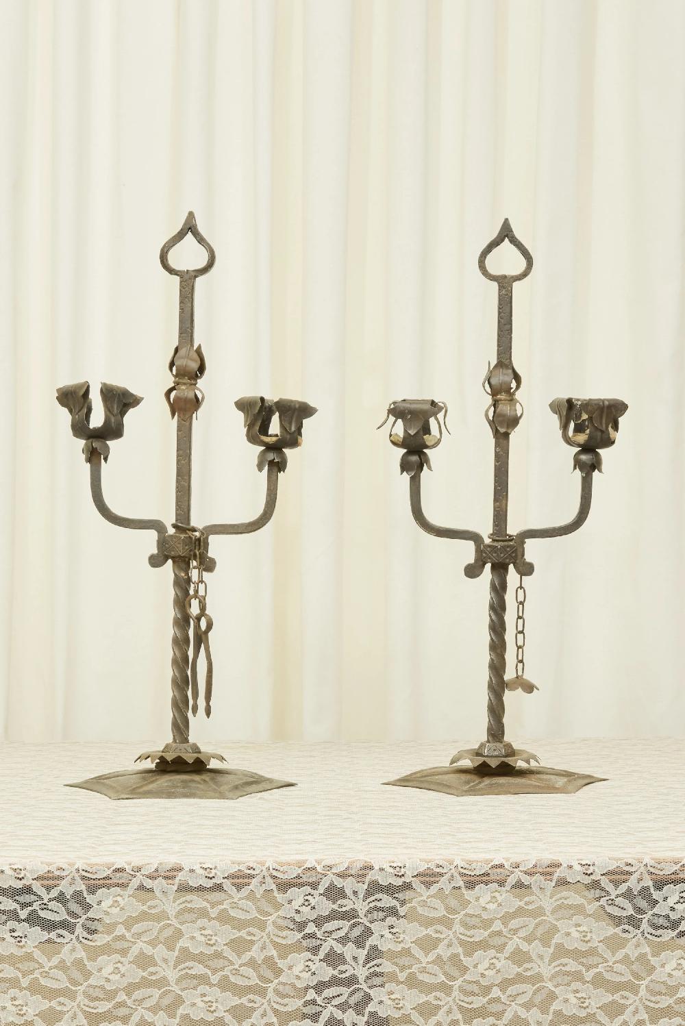 tanner fletcher Antique Forged Iron Candelabra Set/2