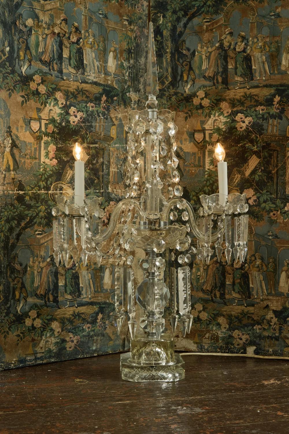 Tanner Fletcher Antique Grand Crystal Candelabra Lamp