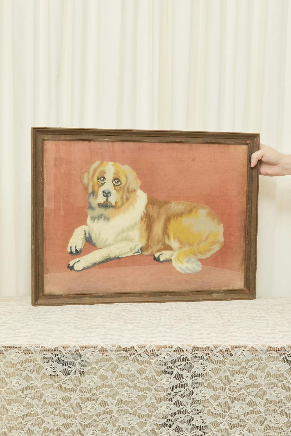 Tanner Fletcher Antique Needlepoint Velvet Saint Bernard (1800s)