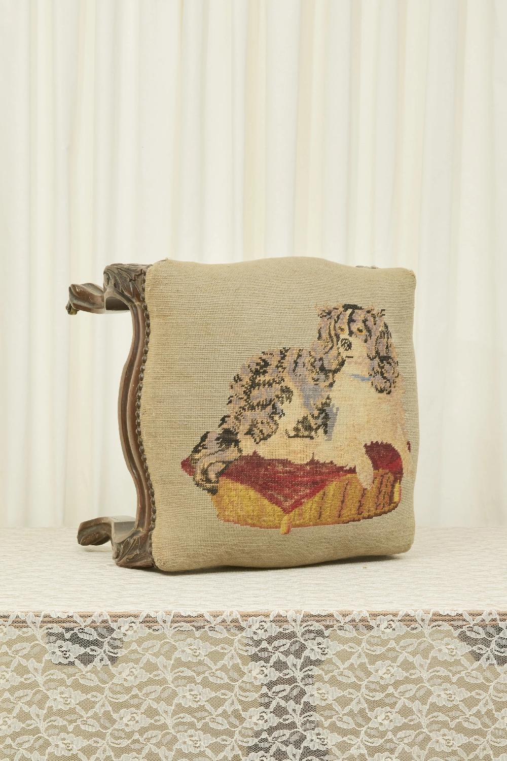 tanner fletcher Antique Spaniel Needlepoint Ottoman