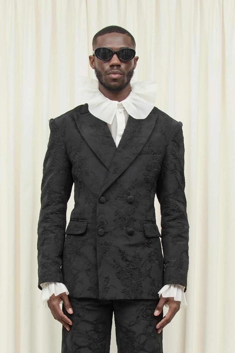 tanner fletcher Benedict Double Breasted Brocade Blazer