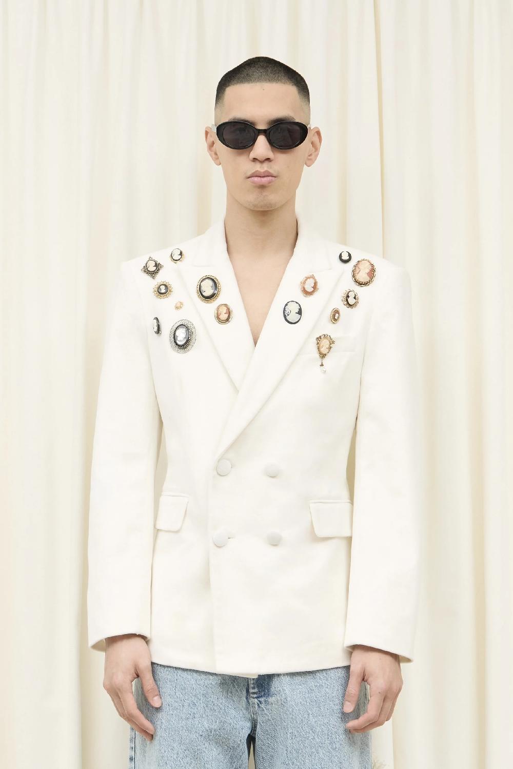 tanner fletcher Benedict Double Breasted Cameo Blazer